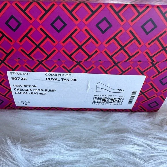 NWB Tory Burch Chelsea 50mm Pumps Napa Leather in Royal Tan - Picture 10 of 13